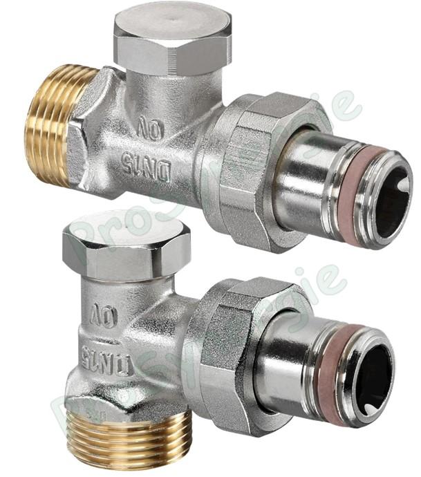 Robinet de retour coude (90°) ou té (180°) de réglage Combi 2 (standard) - raccord Ø M 1/2´´ (DN 15) et eurocône M3/4´´