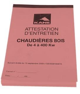Carnet d´Attestations Chaudière Bois 4-400KW