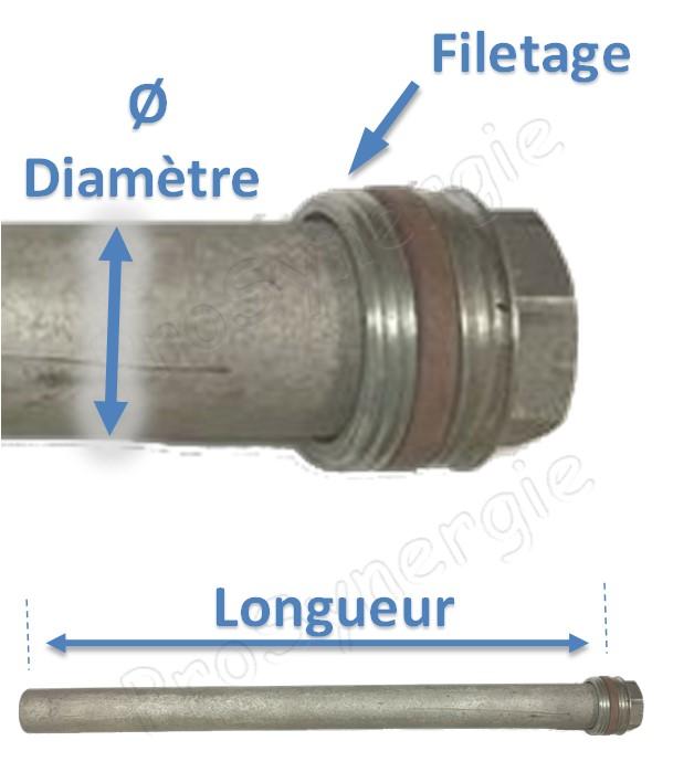Anode magnésium Ø 26 mm (protection pour chauffe eau) Longueur 900 mm filetage Ø 1´´ (34 mm)