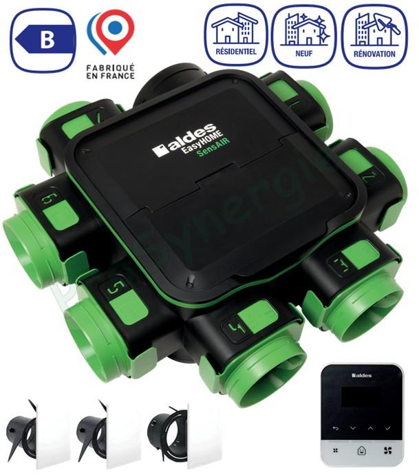 Kit EasyHOME SensAIR avec VMC Hygro Intelligente et performante QAI+ comprenant le Moteur, 3 Modules de régulation, 1 télécommande et 3 Grilles design ColorLine