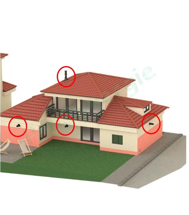 Positionnement des terminaux (sortie) de fumée concentriques (raccordement d´un appareil à pellet, fioul, gaz, bois...)