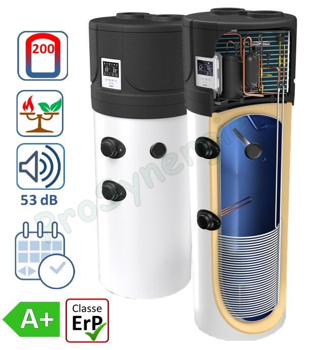 Ballon thermodynamique Aqua Thermica 200 litres ØxH= 630x1785 mm isolation PU rigide 50mm classe A+ avec résistance élec. 1500 W