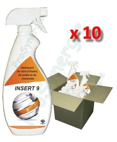 Insert 9 - Lot de 10 (Vaporisateur tête + réservoir) 750 ml de produit nettoyant et dégoudronnage de vitre d'insert ou poêle