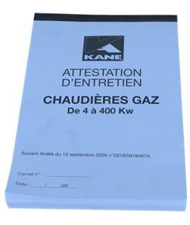 Carnet d´Attestations Chaudière Gaz 4-400KW