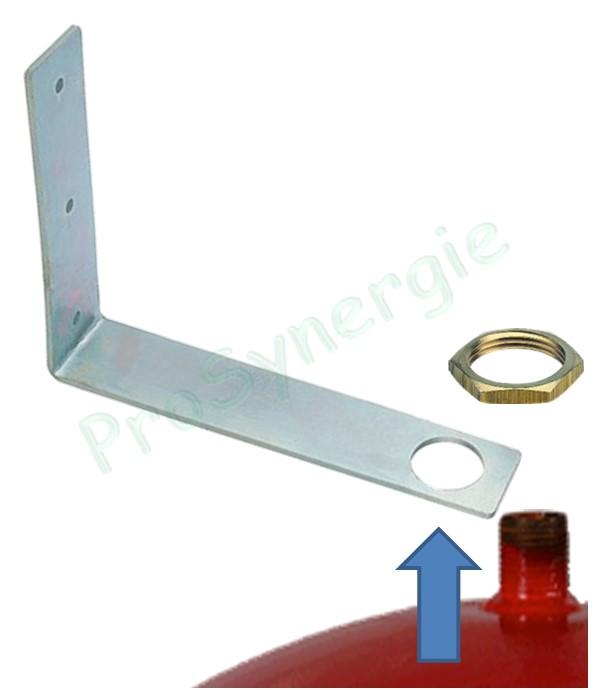 Equerre de fixation longueur 24cm pour vase jusqu´à 40 litres - Passage manchon Ø 1´´ + contre écrou Ø 3/4´´