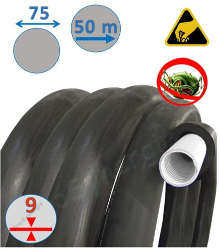 Conduit antistatique et antibactérien pour réseau de VMC Alimentaire anti-bactérien Ø75mm - 50m + Kit Isolation élastomère ép.9mm (40m)