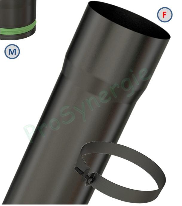 Tuyau de poêle coulissant (dans autre tuyau rétreint +bague blocage & joint viton) de 6 à 36cm utile acier 1mm émaillé noir mat Ø 80 et 100mm