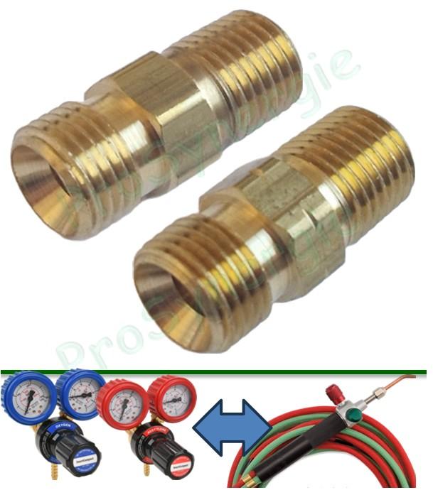 Adaptateurs Oxygène ou Acétylène pour le raccordement des flexibles du chalumeau Minidar sur les détendeurs SmartCompact