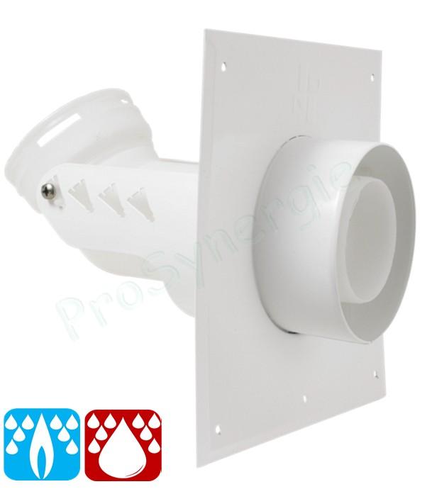 Plaque murale C9 + Coude Intégré - Tubage Rigide PP vers Flexible PP pour Chaudières gaz Condensation ou fioul Condensation