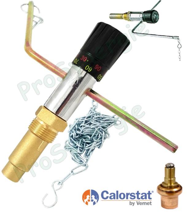 Régulateur de tirage 30 à 90°C à chainette raccord ØM3/4  (Type Calostat Vernet R85) - avec levier ou bras L1 90° 190x191mm