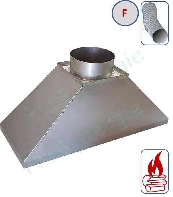 Avaloir d´âtre 45° Inox 304 section basse rectangulaire droit (renforcé pour fixation) - Sur mesure - Piquage supérieur femelle Ø sur mesure