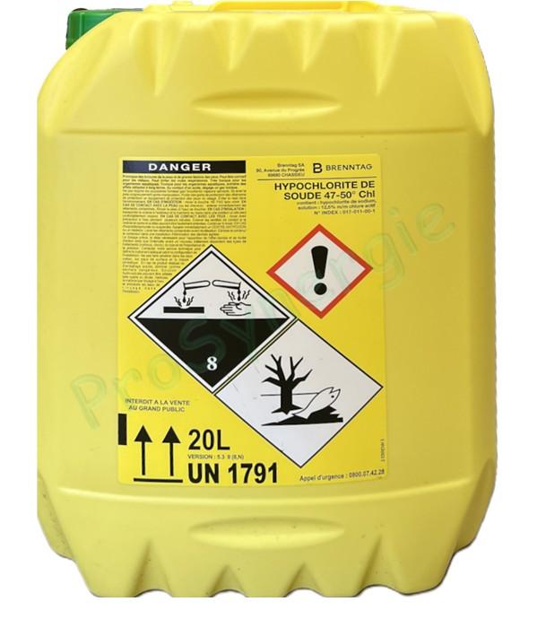 HYPOCHLORITE DE SODIUM - Bidon 24kg (soit 20 litres) - Désinfectant des réseaux d'eau sanitaires (ECS et eau potable) BPR 47 /50-12.5 - y compris légionellose