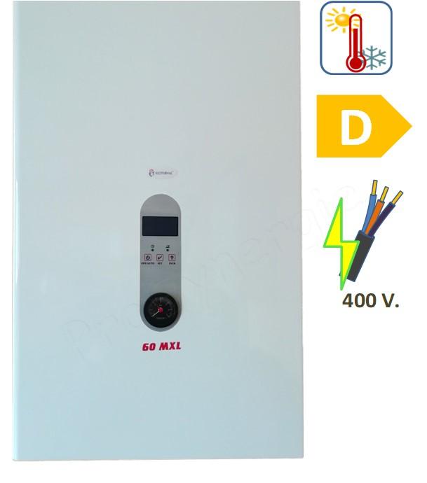 Chaudière électrique (radiateur/plancher chauffant) 52KW 400V (HxLxP= 780x500x295mm) équipé (pompe, soupape, vannerie, sécurité) raccords Ø1´´ + régulateur électronique climatique