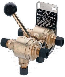 Robinet sphérique inverseur double laiton pour le raccordement de deux cuves F Ø 3/8''