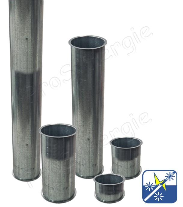 Tuyaux rallonges acier galva, longueur de 5 cm à 2 mètres Øint/ép 100x1mm av. collorette à bride (remplissage granulé)