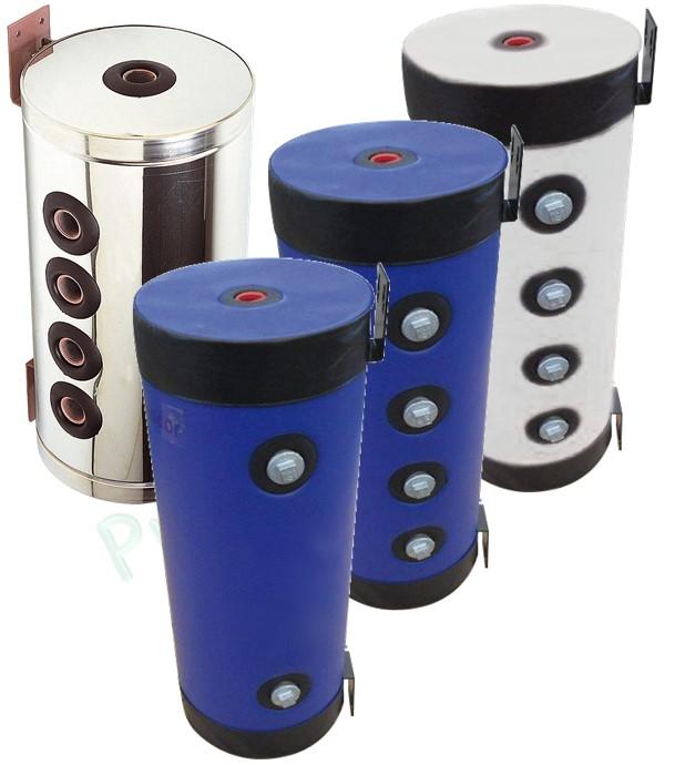 Bouteille murale isolée cuve acier ou inox 304L 8 à 100 litres jaquette skaï ou inox (chauffage et/ou climatisation) - 4 ou 8 piquages latéraux + emplacement mesure et résistance