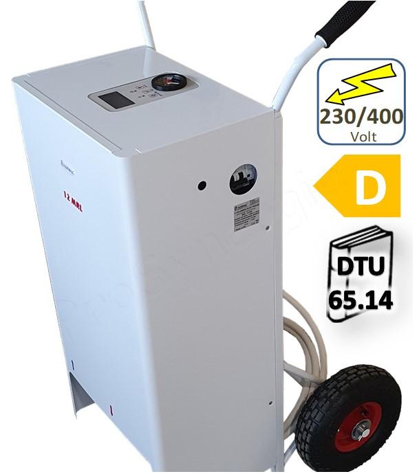 Chaudière électrique mobile (sur roue) équipé (pompe, vase 6l, vannerie et sécurité)  chauffe dalle  (conforme DTU 65.14) puissance ajustable jusqu´à 12 kW (6/8/10/12) - Mono/Tri 230/400 Volts