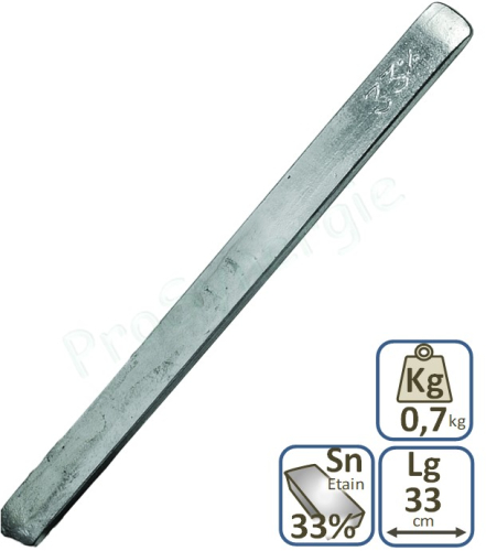 Targette 700g 33% d'étain section 30x8mm longueur 330mm  - Pour brasage tendre crivre et Zinc (zinguerie)
