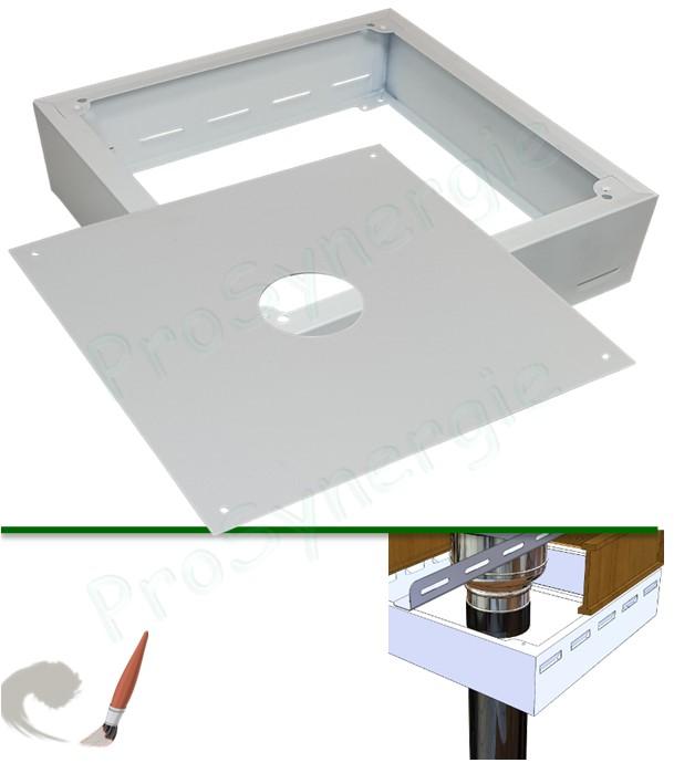 Cache conduit ventilé inox 304 laqué blanc carré = 450x450 mm hauteur 100 mm - pour conduit de fumée de poêle à bois Ø 80 à 230 mm