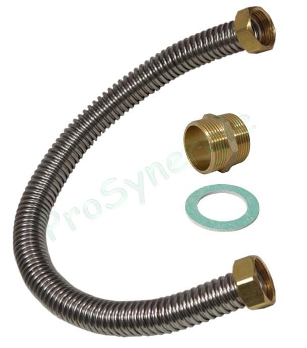 Flexible inox ondulé haute T° (L= 500 mm) + mamelon et écrous prémontés ØF 3/4´´