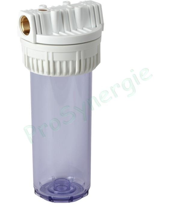 Corps de Filtre transparent pour cartouche Hauteur 9´´3/4 vide Tête et écrou polypropylène Raccordement F Ø 1´´