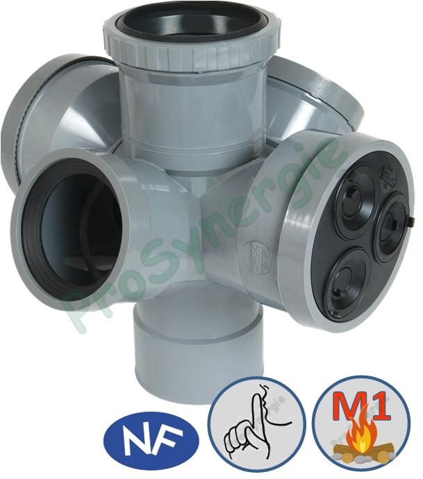 Culottes Chutunic PVC évacuation Piquage WC à joint Ø100 + dilatation + 3 Piquages avec Tampon Ø50/40/32