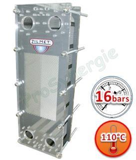Echangeur type Z5 (16 bars) équipé de 49 à 299 plaques Inox démontables et de joint EPDM (140°C) - 266m3/h